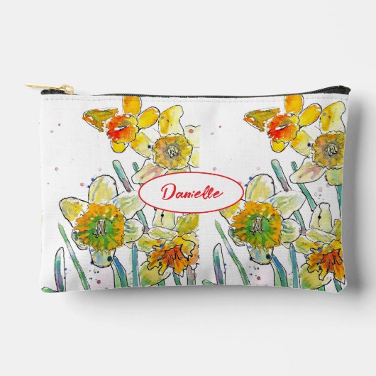 Yellow Daffodil Flower Pattern Watercolor Girls Zubehörtasche (Vorderseite)