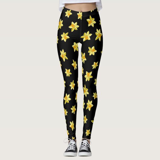 Yellow daffodil flowers seamless floral pattern leggings (Vorderseite)