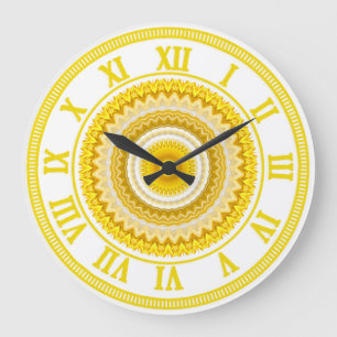 Yellow Daffodil Mandala Pattern Große Wanduhr