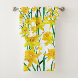 Yellow Daffodil Pattern Badhandtuch Set