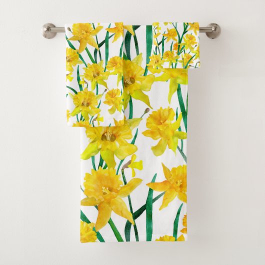 Yellow Daffodil Pattern Badhandtuch Set (Insitu)