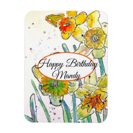 Yellow Daffodil Spring Flower Watercolor Birthday Magnet