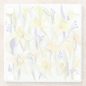 Yellow Daffodils Aquarellfärbung Glasuntersetzer (Rückseite)