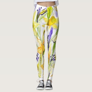 Yellow Daffodils Aquarellfärbung Leggings