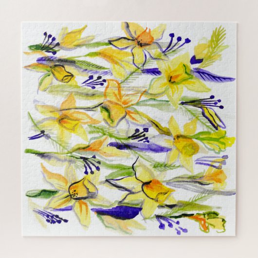 Yellow Daffodils Aquarellfärbung Puzzle (Horizontal)