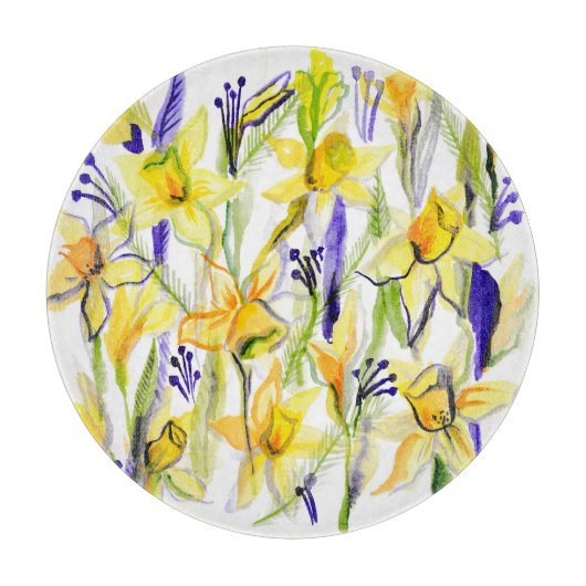 Yellow Daffodils Aquarellfärbung Schneidebrett (Vorderseite)