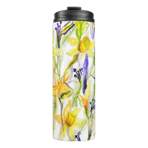 Yellow Daffodils Aquarellfärbung Thermosbecher