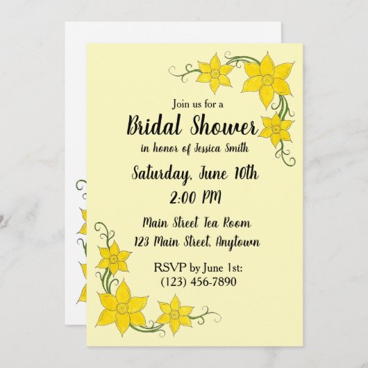 Yellow Daffodils Blumendusche Blume Bridal Baby Du Einladung (Vorne/Hinten)