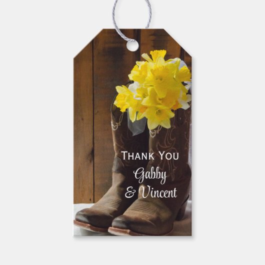 Yellow Daffodils Cowboy Boots Gastgeschenk Hochzei Geschenkanhänger (Vorderseite)