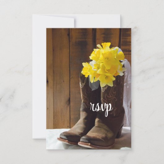 Yellow Daffodils Cowboy Boots Western Wedding RSVP Karte (Vorderseite)