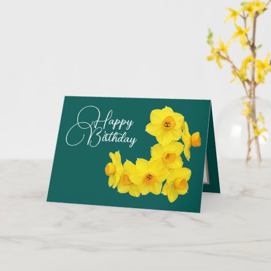 Yellow Daffodils Cyan Background Geburtstag Karte (Gelbe Blume)
