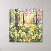 Yellow Daffodils in Spring Forest Watercolor  Leinwanddruck (Vorderseite)