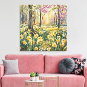 Yellow Daffodils in Spring Forest Watercolor  Leinwanddruck (Insitu (Wohnzimmer))