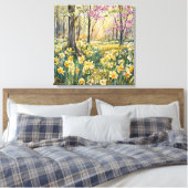Yellow Daffodils in Spring Forest Watercolor  Leinwanddruck (Insitu (Schlafzimmer))