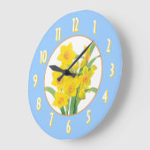 Yellow Daffodils on Blue Floral Wallclock Große Wanduhr (Winkel)
