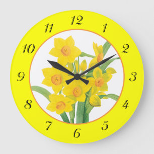 Yellow Daffodils on Yellow Floral Wall Clock Große Wanduhr