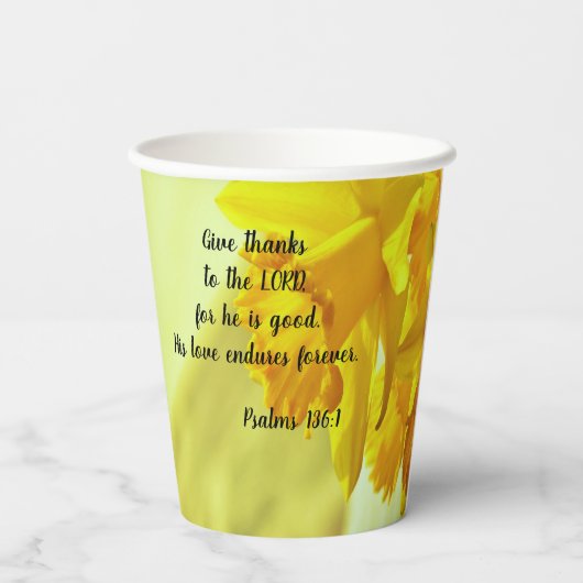 Yellow Daffodils Scripture Pappbecher (Rückseite)