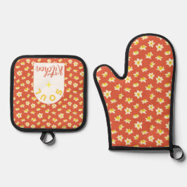 Yellow Daffodils Spring Modern Orange Red Vintage. Ofenhandschuh & Topflappen-Set