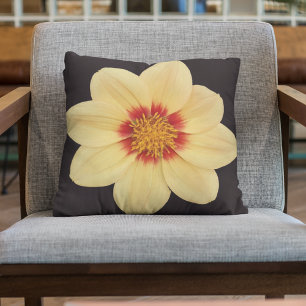 Yellow Dahlia auf Black Floral Kissen