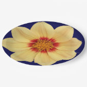 Yellow Dahlia auf Blue Floral Pappteller (Schrägansicht)