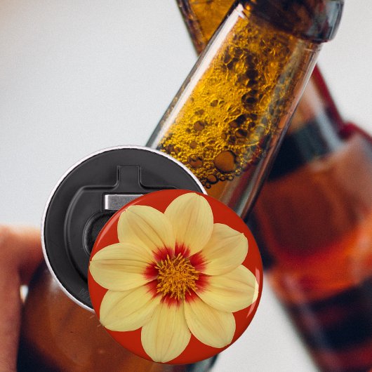 Yellow Dahlia auf Red Floral Flaschenöffner