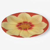 Yellow Dahlia auf Red Floral Pappteller (Schrägansicht)