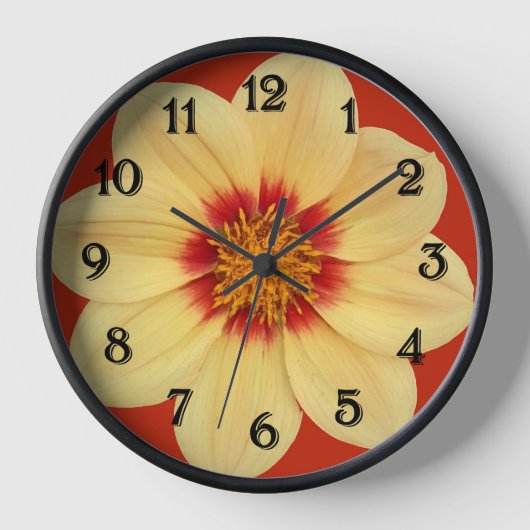 Yellow Dahlia auf Red Floral Uhr (Vorderseite)