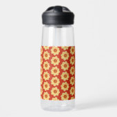 Yellow Dahlia Blume Pattern on Red Trinkflasche (Vorne)