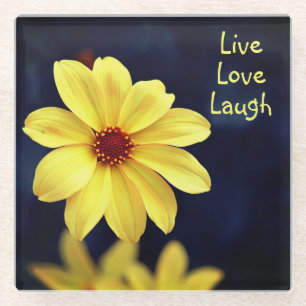 Yellow Dahlia Elegante Blume Inspiration Zitat Glasuntersetzer