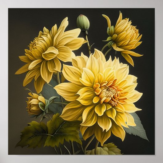 Yellow Dahlias Blume Art Print Poster (Vorne)