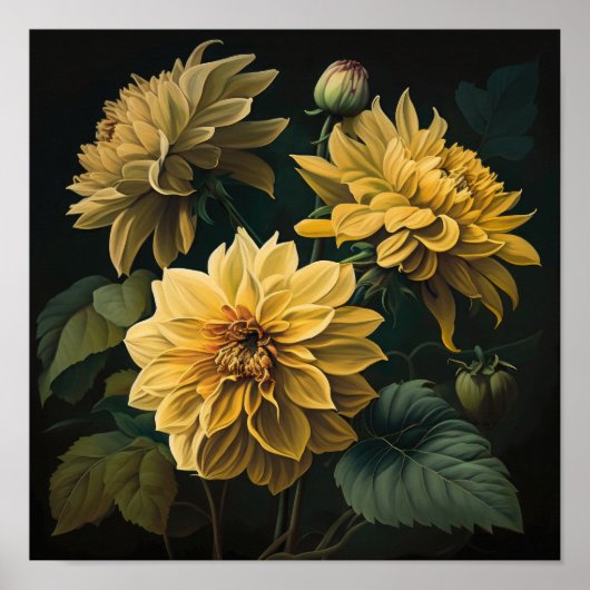 Yellow Dahlias Blume Art Print Poster (Vorne)