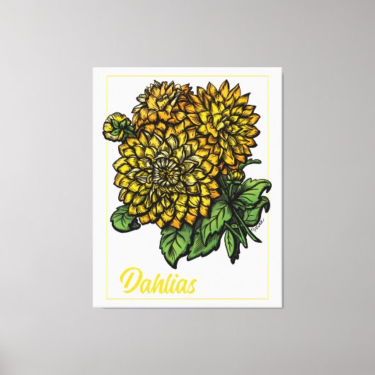 Yellow Dahlias Floral Leinwanddruck (Vorderseite)
