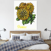 Yellow Dahlias Floral Leinwanddruck (Insitu (Schlafzimmer))