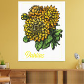 Yellow Dahlias Floral Leinwanddruck (Insitu (Wohnzimmer))