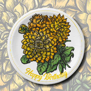 Yellow Dahlias Floral Pappteller