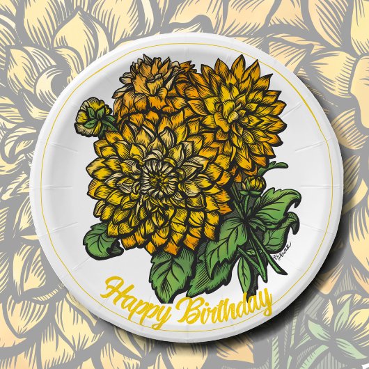 Yellow Dahlias Floral Pappteller