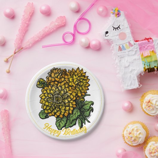 Yellow Dahlias Floral Pappteller (Party)