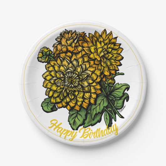 Yellow Dahlias Floral Pappteller (Vorderseite)