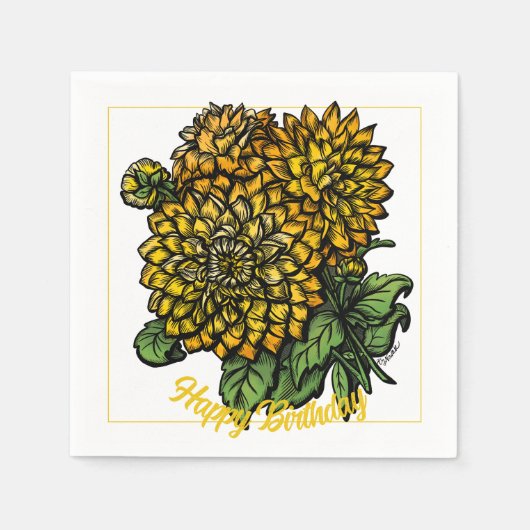 Yellow Dahlias Floral Serviette (Vorderseite)