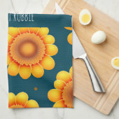 Yellow Daisies Blue Background Botanisches Muster Geschirrtuch (Viertel Falte)