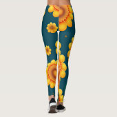 Yellow Daisies Blue Background Botanisches Muster Leggings (Rückseite)