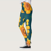 Yellow Daisies Blue Background Botanisches Muster Leggings (Links)