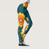 Yellow Daisies Blue Background Botanisches Muster Leggings (Rechts)
