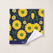 Yellow Daisies Blue Background Floral Muster Badhandtuch Set (Waschlappen)