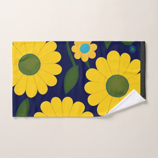 Yellow Daisies Blue Background Floral Muster Badhandtuch Set (Handtuch)