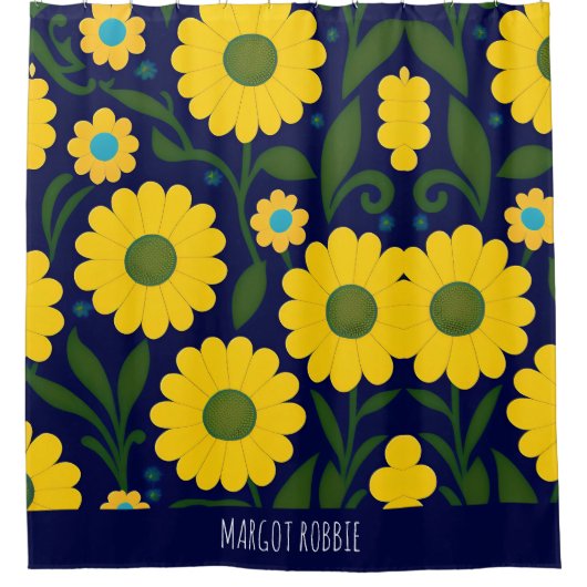 Yellow Daisies Blue Background Floral Muster Duschvorhang (Vorderseite)