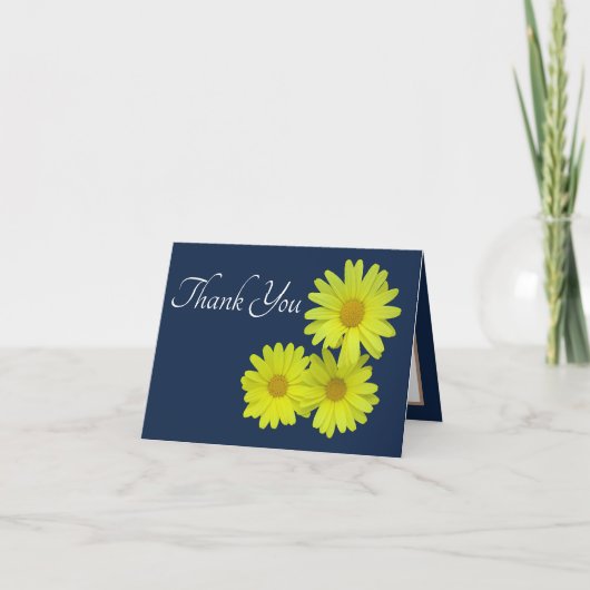 Yellow Daisies Blue Background Vielen Dank Karte (Vorderseite)