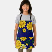 Yellow Daisies Blue Floral Watercolor Muster Schürze (Insitu)