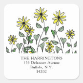 Yellow Daisies Boho Cute Wildflower Return Address Quadratischer Aufkleber (Vorderseite)