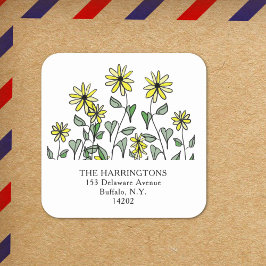 Yellow Daisies Boho Cute Wildflower Return Address Quadratischer Aufkleber